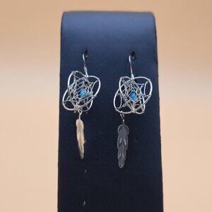Sterling Silver Handmade Dreamcatcher Native Earrings A4728